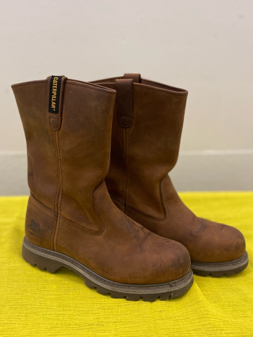 Caterpillar Brown Pull-On Steel-Toed Leather Work Boots
